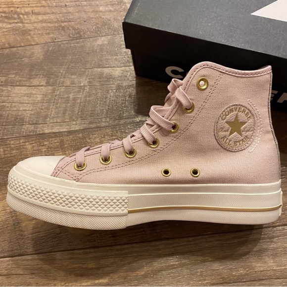 Converse Mauve Canvas High-Top Chuck Taylor Sneakers with Gold Accents - Picture 5 of 16